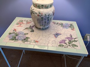 lot 143 image: Mosaic Table and Matching Lamp