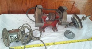 lot 5 image: Luther dual grinding wheels, electric motor and Pulley Wheels