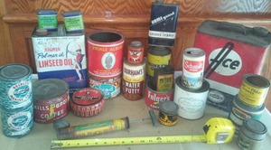 lot 36 image: Over 20 vintage metal containers & tote.