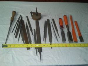 lot 87 image: Woodworking tools- files, chisels & more.