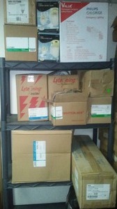 lot 101 image: 3 shelves of Electrical lighting -NEW.