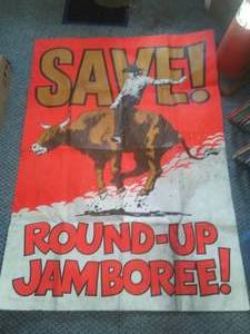 lot 112 image: Round - up Jamboree Poster Vintage Bull riding cowboy, rodeo.