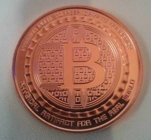 lot 130 image: Copper Bitcoin 1 once. authentic actual coin in pics.