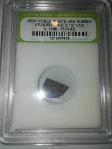 lot 218 image: Spanish Pirates 2 Bits  Authentic actual Coin pictured.
