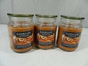 lot 43 image: 3 New 18 oz Cinnamon Pecan Swirl CandleLite Candles