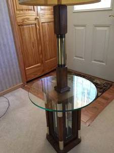 lot 77 image: Floor Lamp With Glass Shelf And Beveled Glass Lit Bottom