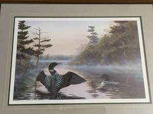 lot 84 image: Loons Framed Art By Toni Kelly