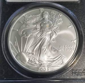 2005 AMERICAN SILVER EAGLE 1 TROY OZ. .999 FINE SILVER GEM UNC PCGS