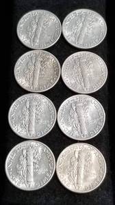 GROUP OF 8 AU-UNC MERCURY SILVER DIMES
