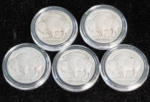 GROUP OF 5 BUFFALO NICKELS IN AIRTITES