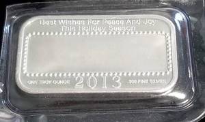 1 TROY OZ. .999 FINE SILVER BAR SEASONS GREETINGS SEALED