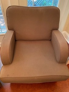 lot 26 image: Upholstered Light Brown Loveseat and Two Matching Chairs