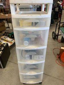 lot 75 image: 5 Drawer Rolling Cart full of Misc.