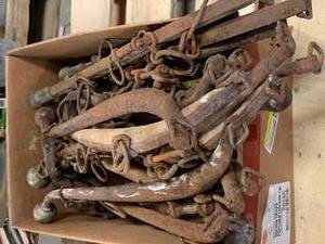 lot 99 image: Large Box of Vintage Horse Hames with Brass Ends