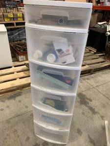 lot 102 image: 6 Drawer Cabinet full of Painting Supplies 43 Tall