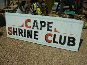lot 5 image: Vintage Cape Shrine Club Metal Sign