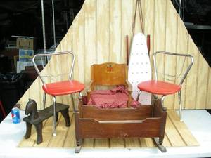 lot 37 image: Vintage Childrens Chairs, Cradle, Ironing Board