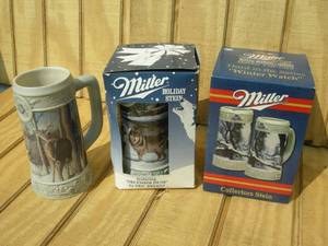 lot 128 image: 3 Miller Brewing Holiday Steins