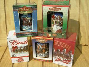 lot 158 image: 5 Budweiser Holiday Steins
