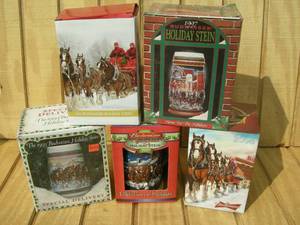 lot 159 image: 5 Budweiser Holiday Steins