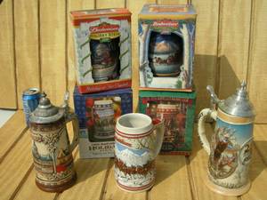 lot 160 image: 5 Budweiser Holiday Steins Plus 2