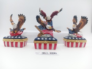 3 Handpainted Porcelain American Flag and Eagle boxes & 1 Handpainted Porcelain American Flag and Eagle Statue