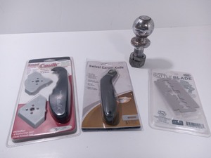 Smart Caulk Tool, Swivel Carpet Knife, 2 Hitch Ball, BOTTLE BLADE a cutting-edge bottle opener