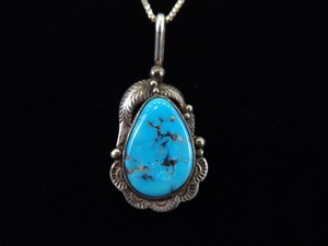 .925 Sterling Silver Navajo Sleeping Beauty Turquoise Tom Willeto Pendant Necklace