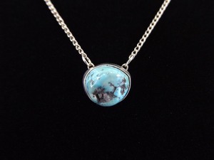 .925 Sterling Silver Dry Creek Turquoise Signed Fixed Pendant Necklace