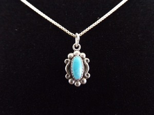 .925 Sterling Silver&nbspNavajo&nbspSleeping Beauty Turquoise Cabochon Pendant Necklace