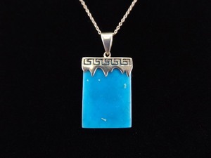 .925 Sterling Silver Square Turquoise Glass Overlay Pendant Necklace