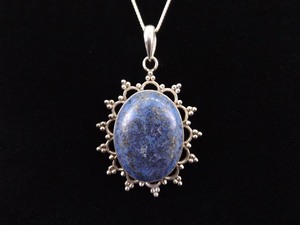 .925 Sterling Silver Large Lapis Lazuli Cabochon Pendant Necklace
