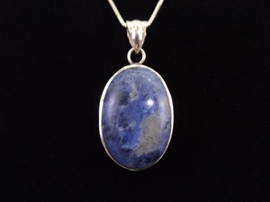.925 Sterling Silver Large Sodalite Cabochon Pendant Necklace