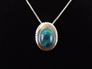 .925 Sterling Silver&nbspNavajo&nbspStormy Mountain Turquoise Pendant Necklace