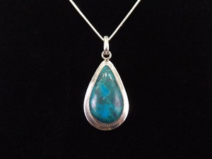 .925 Sterling Silver Chrysocolla Cabochon&nbspPendant Necklace