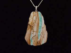 .925 Sterling Silver Large Raw Ribbon Boulder Turquoise Pendant Necklace