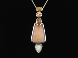 .925 Sterling Silver Multi Stone Jasper, Agate, etc. Pendant Necklace