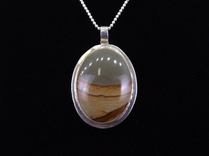 .925 Sterling Silver Large Jasper Cabochon Landscape Agate Pendant Necklace