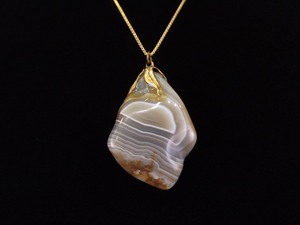 .925 Sterling Silver Large Lake Superior Agate Pendant Necklace
