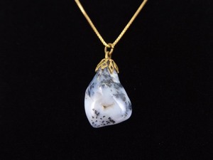 .925 Sterling Silver Moss Agate Vermeil Pendant Necklace