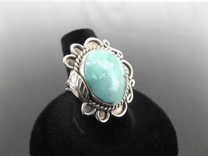 .925 Sterling Silver Navajo Candelaria Turquoise Cabochon Ring Size 7.25