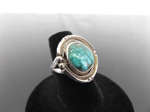 .925 Sterling Silver Navajo #8 Turquoise Cabochon Ring Size 6