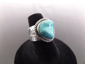 .925 Sterling Silver Navajo Raw Polished Sleeping Beauty Turquoise Ring Size 7