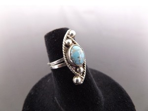 .925 Sterling Silver Navajo Dry Creek Turquoise Cabochon Ring Size 5