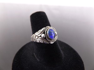 .925 Sterling Silver Navajo Lapis Cabochon Ring Size 7.25