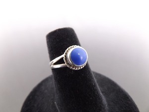 .925 Sterling Silver Inlayed Blue Enamel Cabochon Ring Size 5