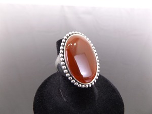 .925 Sterling Silver Red Amber Cabochon Ring Size 6