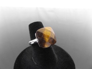 .925 Sterling Silver Faceted Tigers Eye Ring Size 6