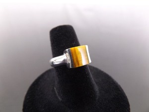 .925 Sterling Silver Inlayed Tigers Eye Ring Size 6