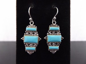 .925 Sterling Silver&nbspNavajo Sleeping Beauty Turquoise Hook Dangle Earrings